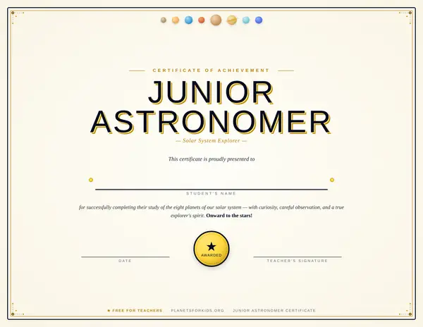 Junior Astronomer certificate preview