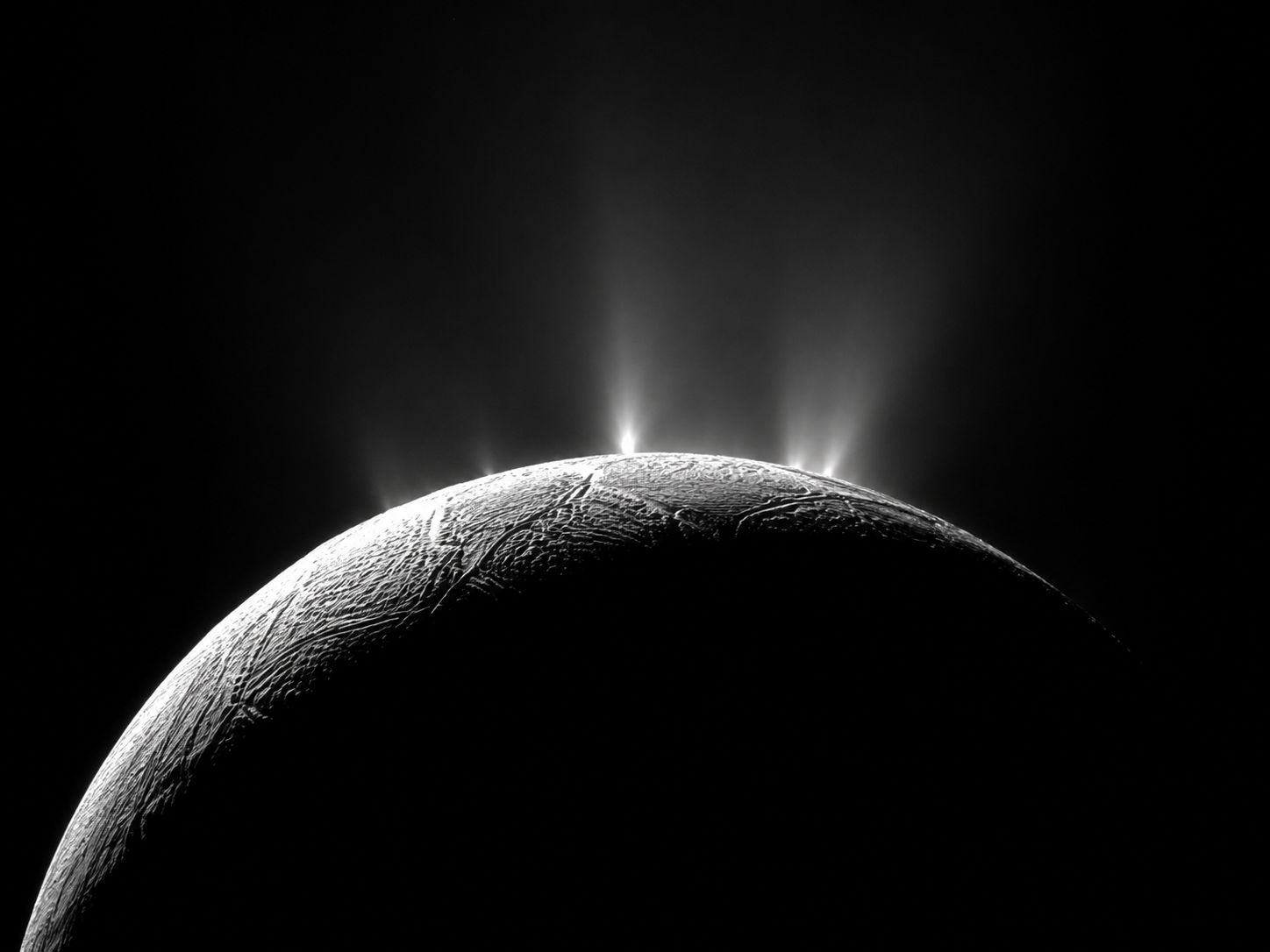 Cassini photograph of Enceladus's plumes — one of the mission's most important discoveries