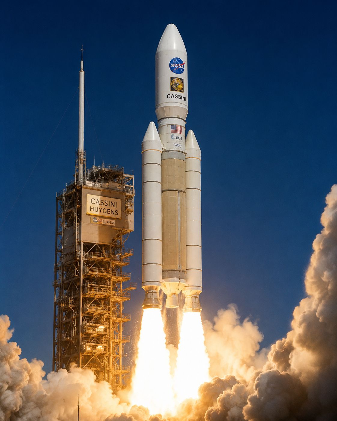 NASA's Cassini spacecraft launching from Cape Canaveral on a Titan IV rocket in October 1997