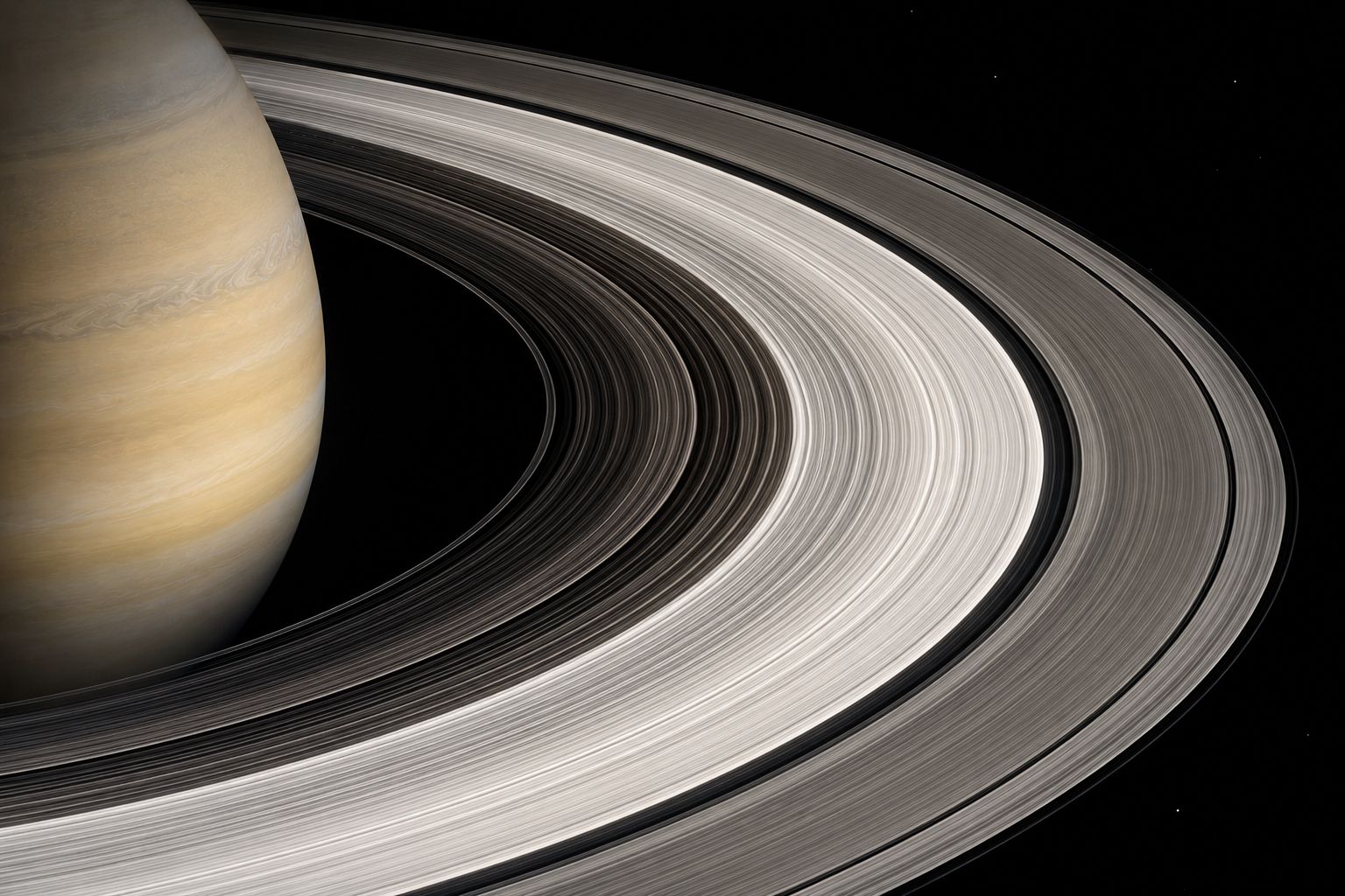 Saturn's bright rings photographed by Cassini, only about 100 million years old despite the planet being 4.5 billion years old