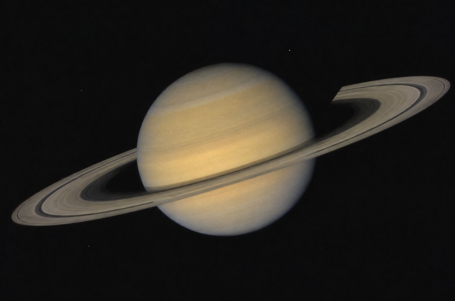 Saturn photographed by NASA's Voyager 2 spacecraft in August 1981 during its flyby